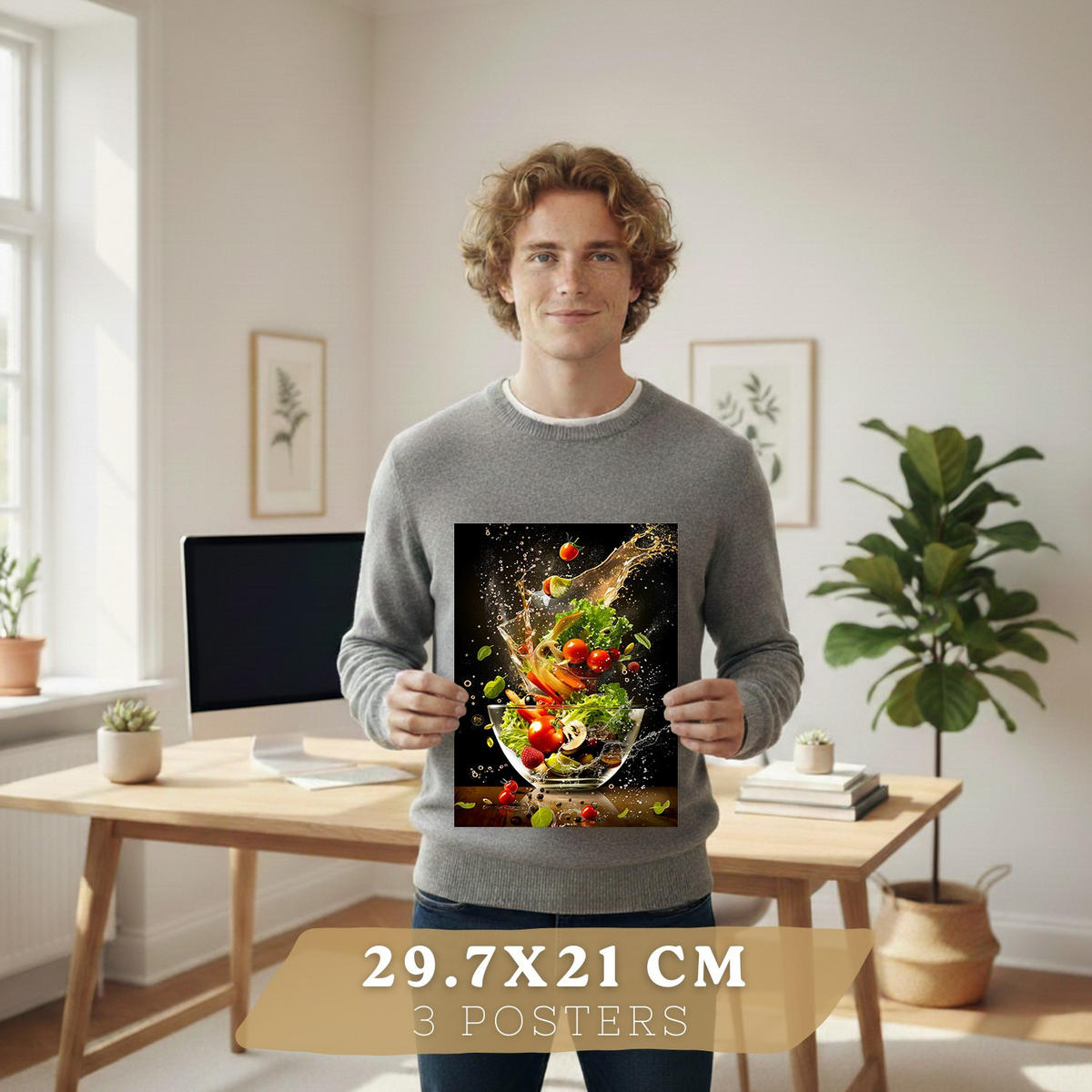 PLAKAT Sada 3 Salát A4 Černý rám - černá, papír (29.7/1/21cm) - Nacnic
