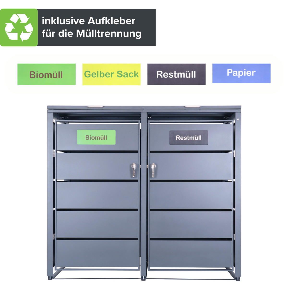 MÜLLTONNENBOX 2er - Anthrazit, Metall (132/116/80cm)