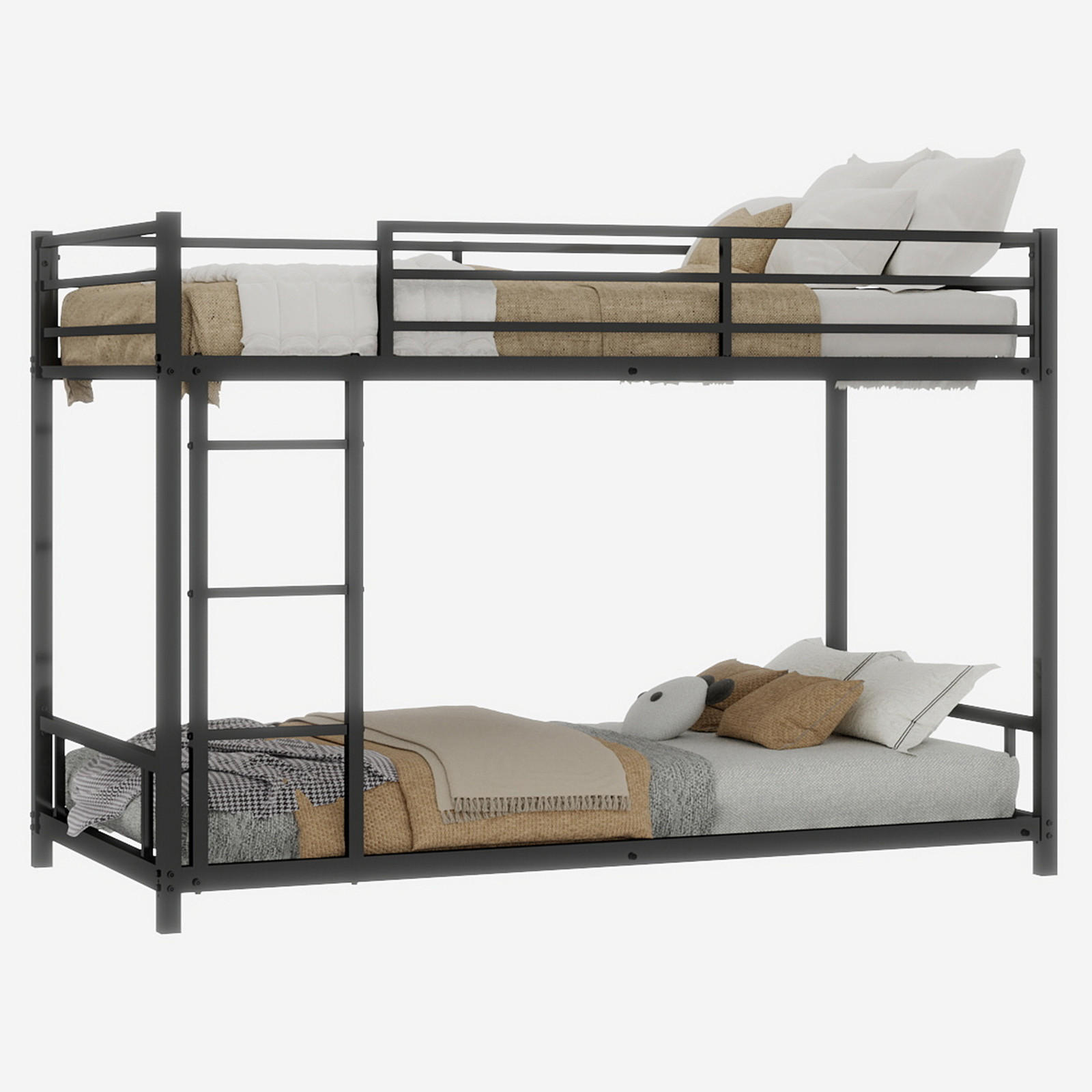 ETAGENBETT 90/200 cm Schwarz mit Leiter und Sicherheitsgeländer, Eisen - Schwarz, Metall (90/200cm) - Oxeza