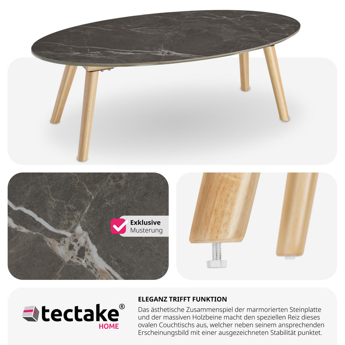 COUCHTISCH oval Acerra, 100 x 50 x 34, 5 cm, natur - Naturfarben, Stein (100/50/34.5cm) - tectake