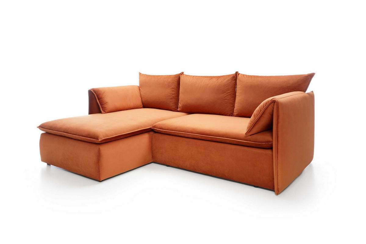 ECKSOFA PREGIO Orange Plüsch-Stoff mit Schlaffunktion - Orange, Holz (230/166cm) - MASSENO