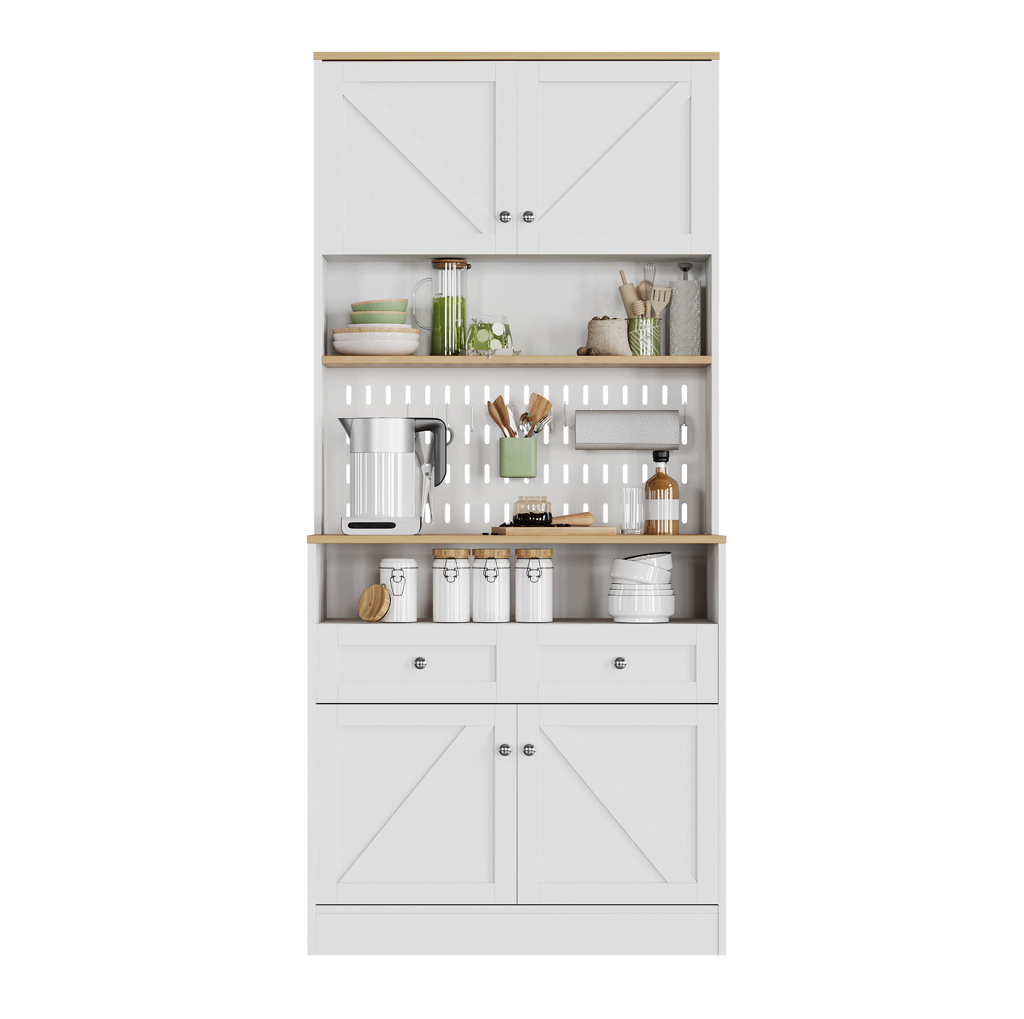 HIGHBOARD 80/40/175 cm mit 4 Türen, 2 Schubladen & offenem Mittelbereich - Weiß, Holzwerkstoff (80/175/40cm) - BEAOK