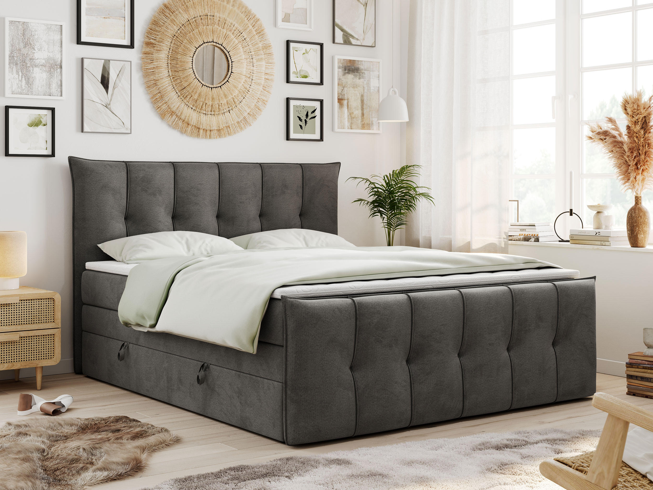 BOXSPRINGBETT PREMIUM 11 KING 140/200 Hellgrau Velvet - H4 - Grau, Holz/Textil (140/200cm) - MKS