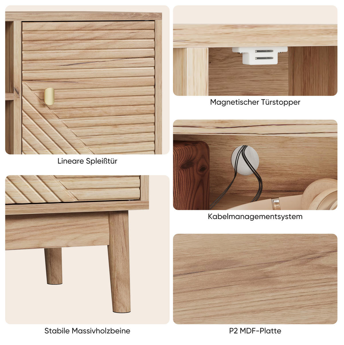 LOWBOARD 110/40/48 cm Eiche aus MDF mit Kabelmanagement - Braun, Holzwerkstoff (40/48/110cm) - OKMYHOME