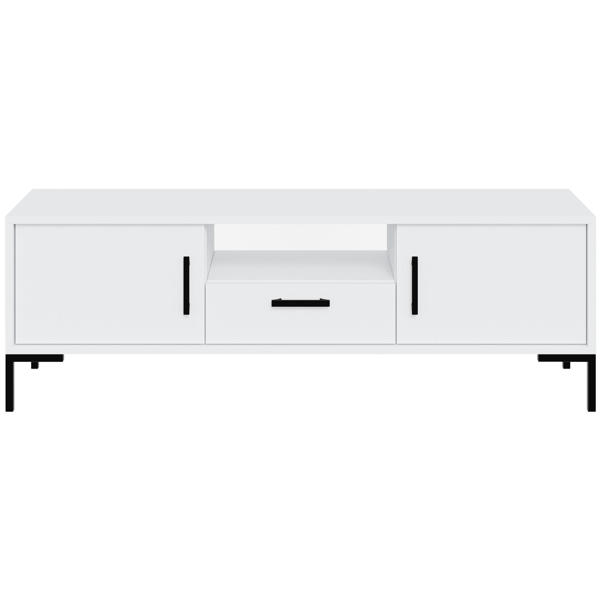 LOWBOARD Selena mit 2 Türen und Schublade, Metallfüße, Selbstschließer, Weiß, 150 cm - Schwarz/Weiß, Holzwerkstoff/Metall (150/47/40cm) - Beautysofa