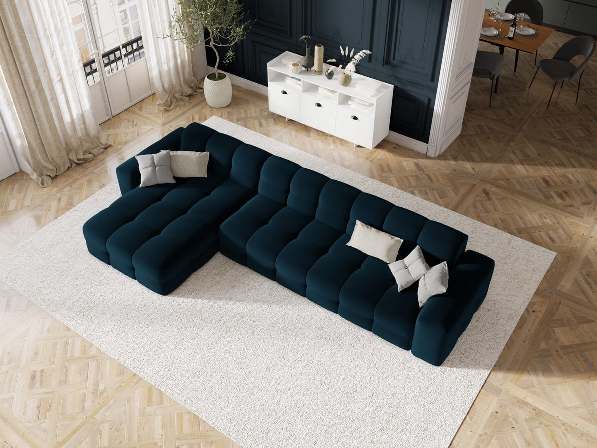 ECKSOFA links Kendal aus Samt marineblau 5 Sitzplätze - Blau, Textil (173/357cm) - Micadoni