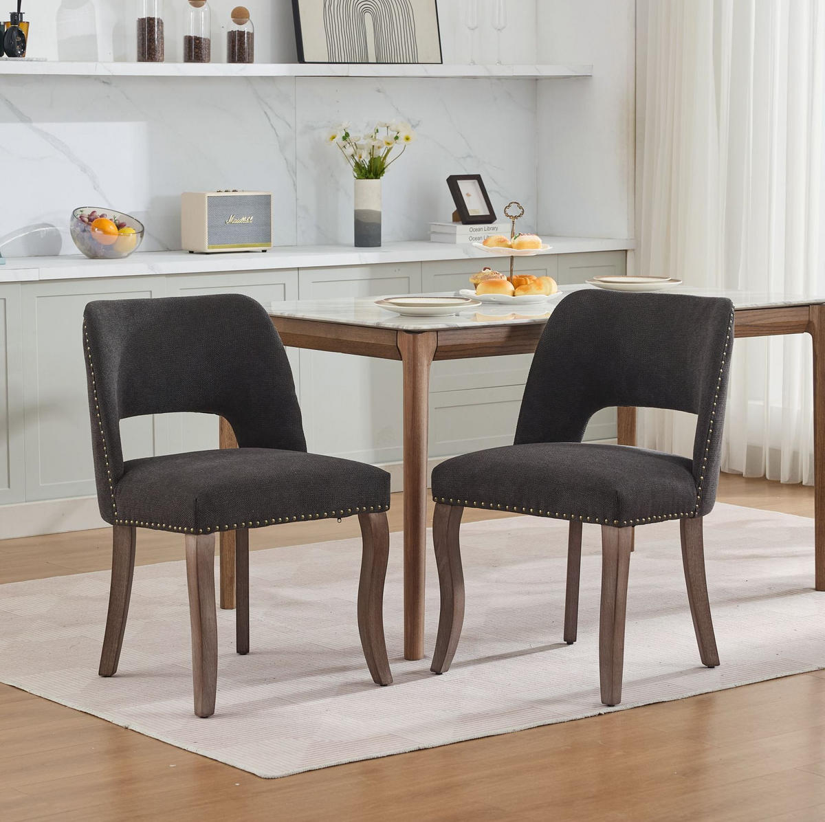 ESSZIMMERSTUHL 2er-Set Chenille Schwarz Massivholzbeine - Schwarz, Holz (51/82.5/58cm) - Meubliv