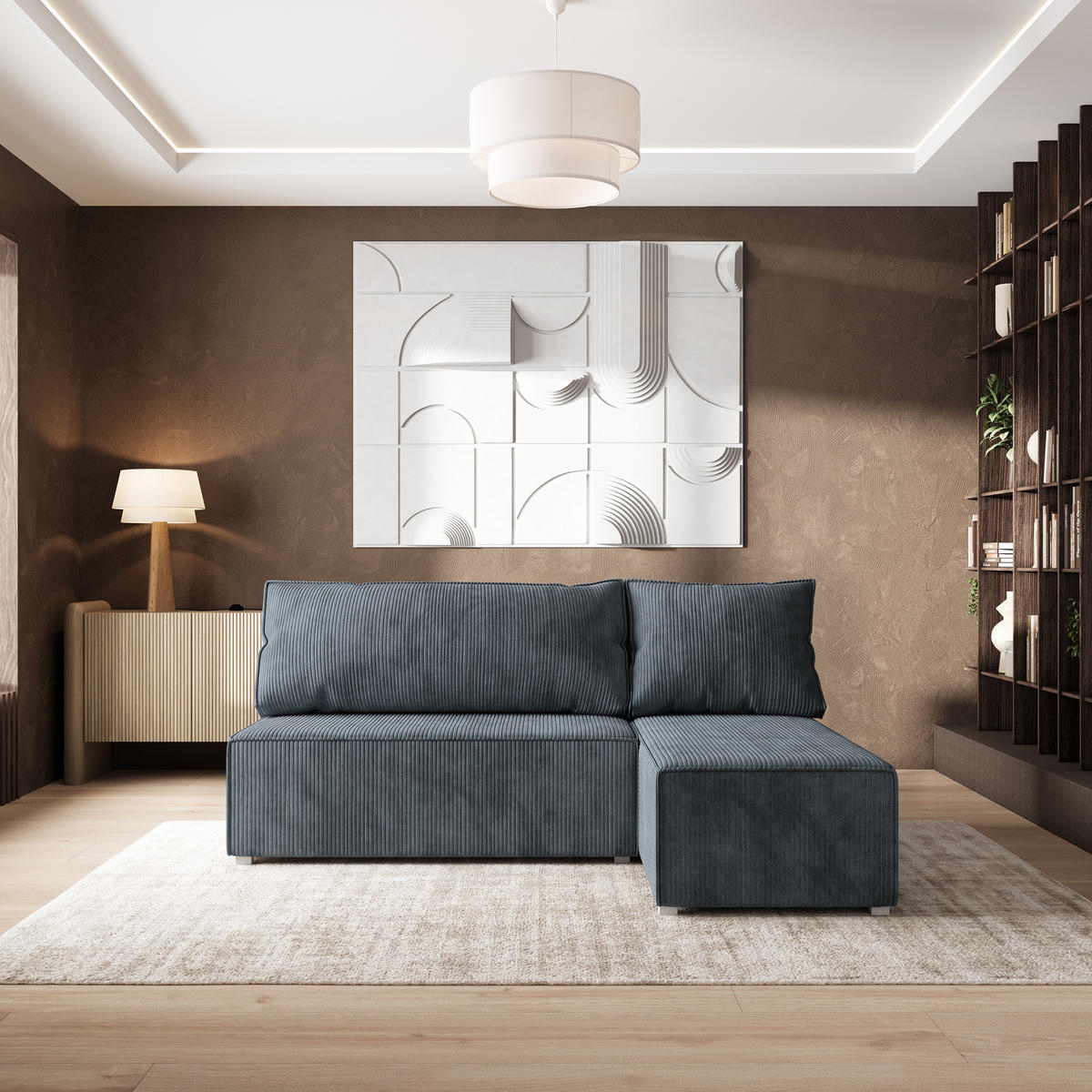 ECKSOFA BRISO P Grau Kordstoff mit Schlaffunktion - Grau, Holz/Kunststoff (200/140cm) - MASSENO