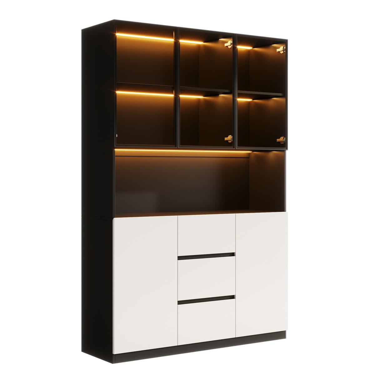 VITRINE 120/40/200 cm aus MDF mit LED-Beleuchtung Schwarz - Schwarz, Holzwerkstoff (120/200/40cm) - Modenvie