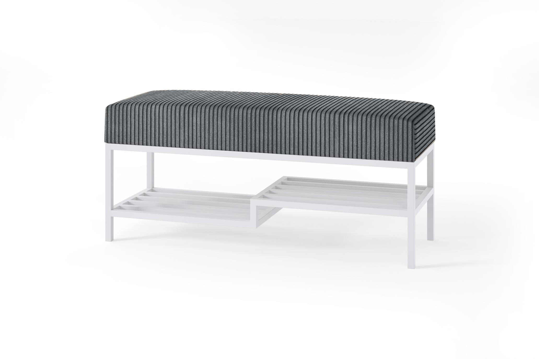 SITZBANK Mello 100 Dunkelgrau, Weiße Beine, Cordstoff Bank mit Ablage - Dunkelgrau/Weiß, Holzwerkstoff/Textil (100/45/35cm) - Bettso