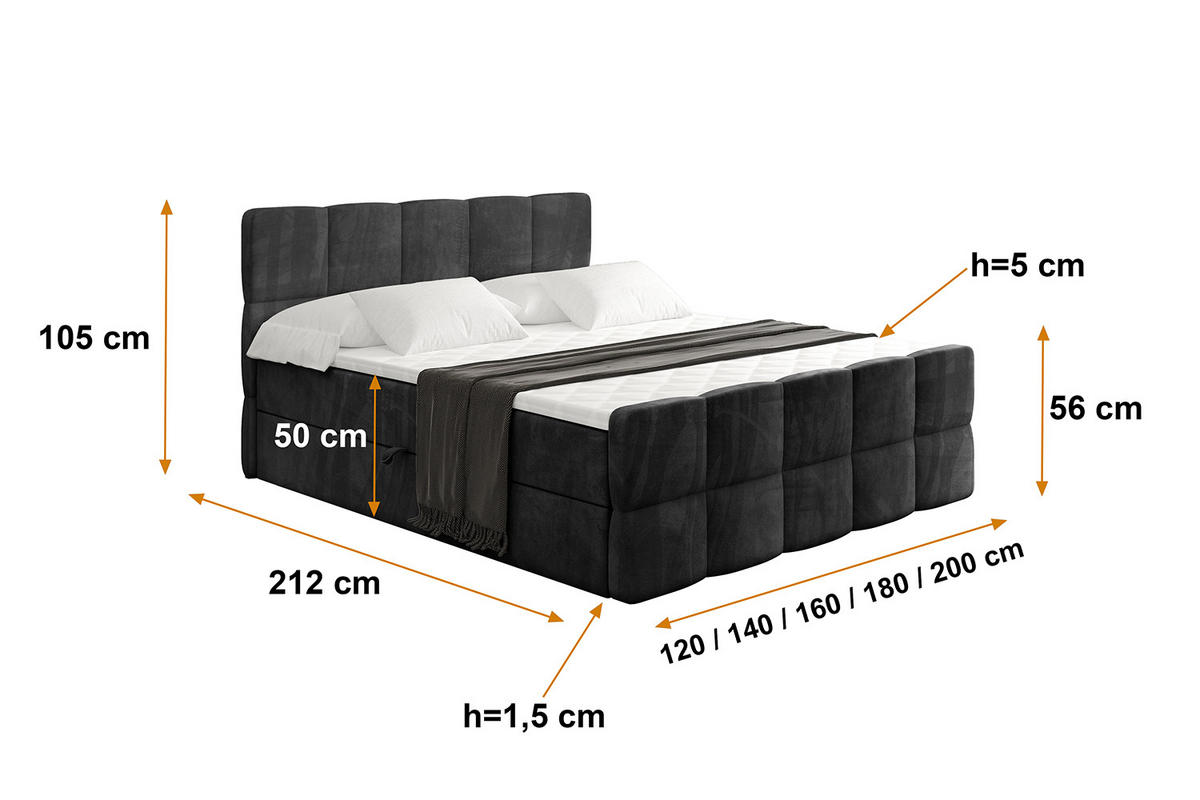 BOXBETT mit Matratze und Lattenrost - LIRO-Z - 160x200 - Schwarz Casablanca - Schwarz, Holzwerkstoff (160/200cm) - ALTDECOR