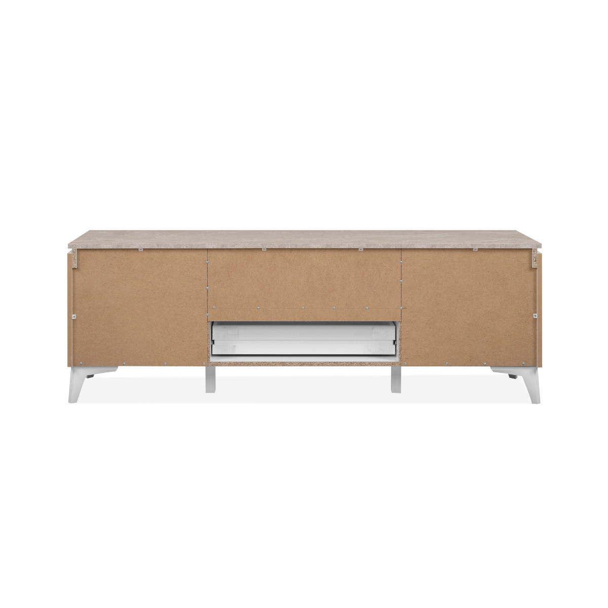 TV-MÖBEL mit 2 Türen 1 Schublade und 1 offenem Fach Dekor Travertin und Weiß 150/40/51 cm - Weiß, Holzwerkstoff (40/51/150cm) - Calicosy