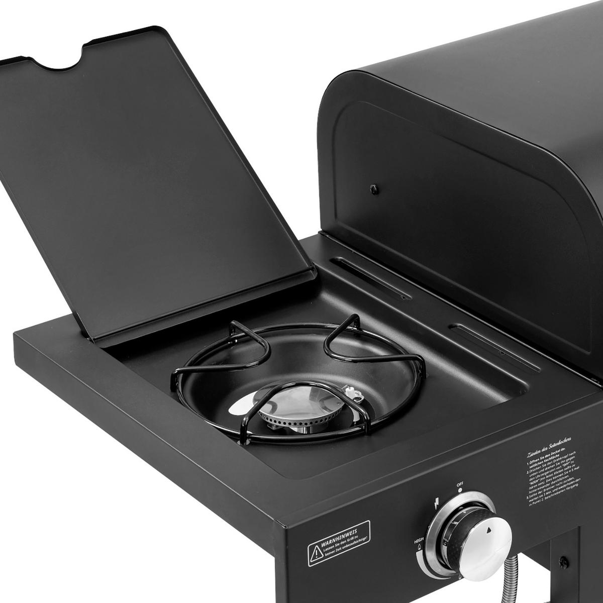 GASGRILL und Smoker HERO DUO Set inkl. Abdeckhaube und Gasdruckregler - Schwarz, Metall (164/118/60cm) - TAINO