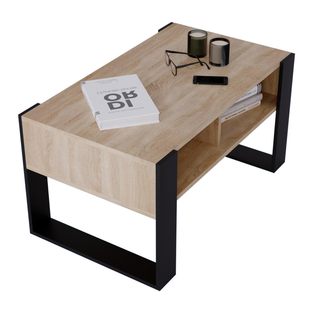 COUCHTISCH KORA 92 - Eichefarben/Schwarz, Holz (53.6/92/45cm) - Mat-Haus