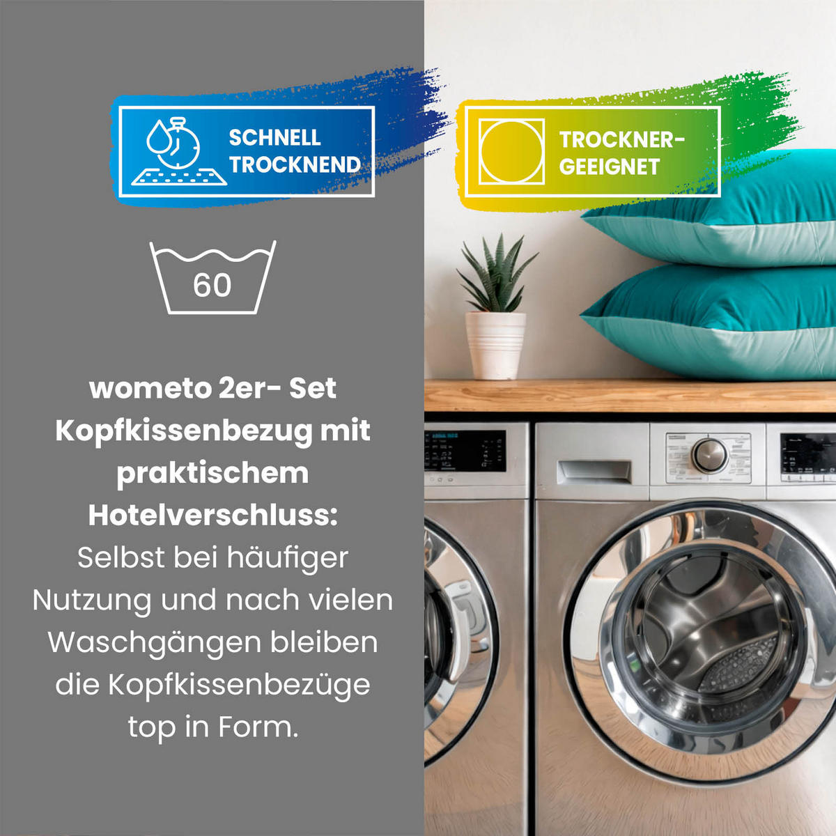 MICROFASER Kissenhüllen Bi-Color im Wende-Design 2er Set türkis 80x80 - Türkis, Textil (80/80cm) - wometo