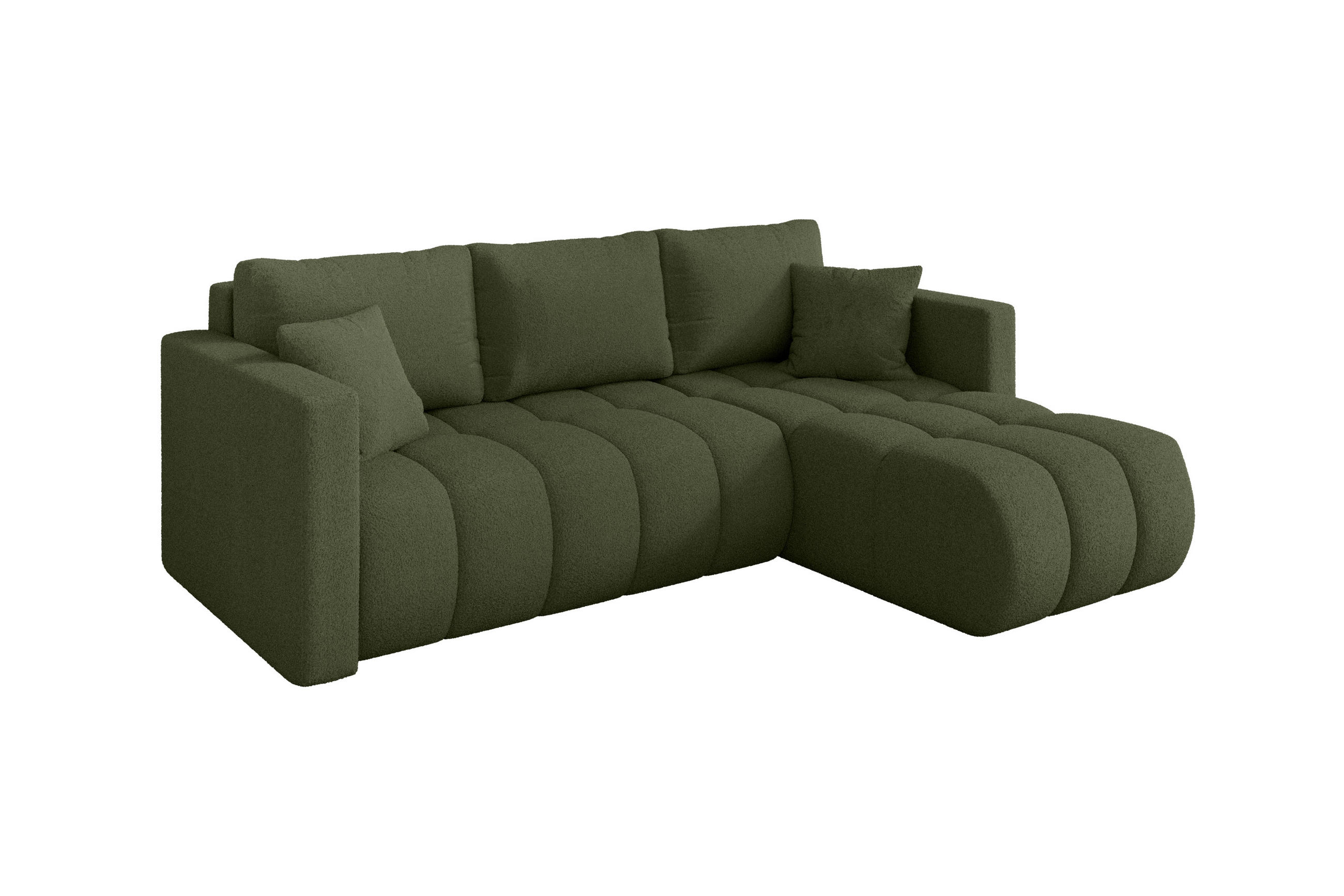 ECKSOFA mit Schlaffunktion Ottomane Rechts GARD-L 226x146x85 Grün Bouclé - Schwarz/Olivgrün, Holzwerkstoff/Kunststoff (226/146cm) - ALTDECOR