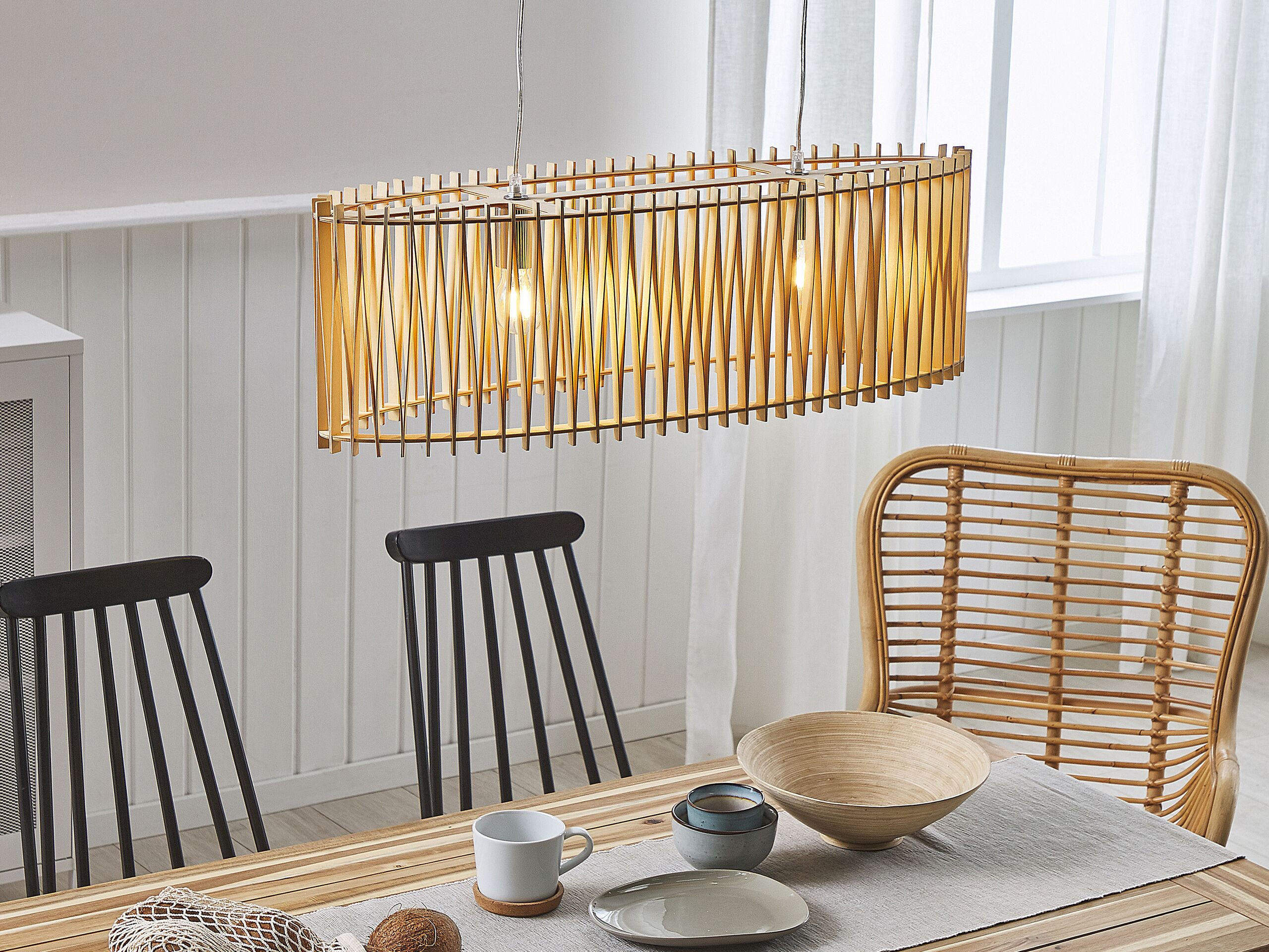 HÄNGELEUCHTE Chari 25/80/124 cm - Hellbraun, Holzwerkstoff (25/80/124cm) - Beliani