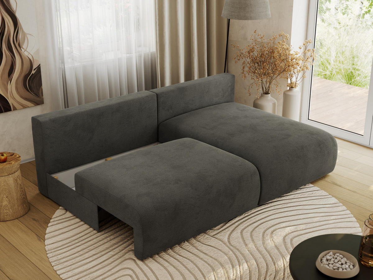ECKSCHLAFSOFA VIVO L Dunkelgrau Velvet - rechts - Dunkelgrau/Schwarz, Kunststoff/Textil (150/223cm) - MKS