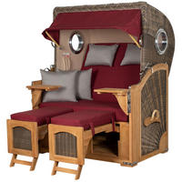 STRANDKORB Komplettset: Ammersee Teak Bullauge - PE grau - Modell 594 - Rot/Grau, Holz/Kunststoff (125/165/80cm) - bene living