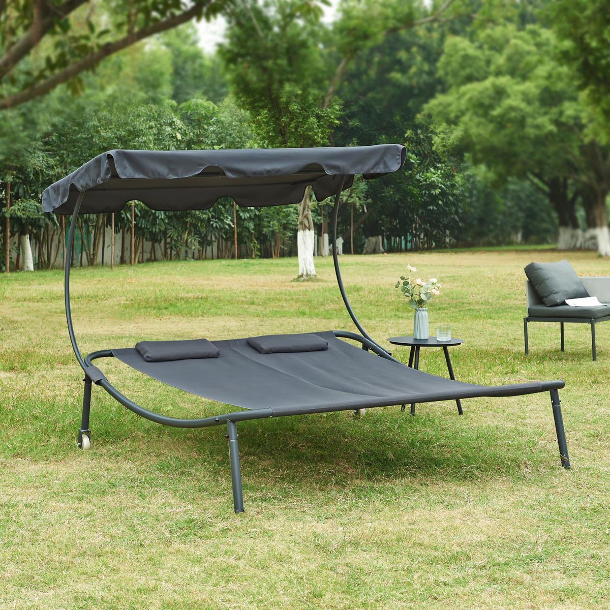 DOPPELLIEGE Avigliano - Grau, Textil/Metall (200/146/173cm) - casa.pro