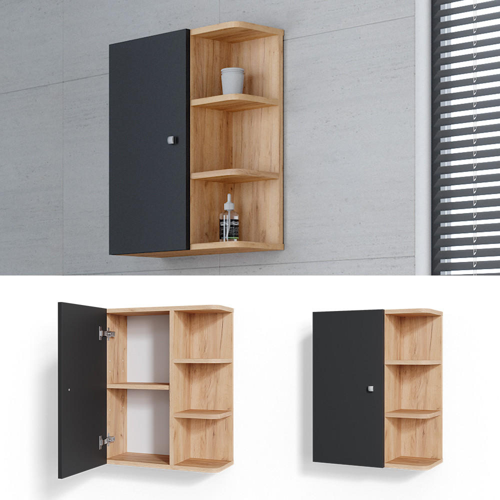 BADSCHRANK Fynn Anthrazit 47.2 x 59.2 cm - Anthrazit/Braun, Holzwerkstoff (47.2/59.2/21cm) - Vicco