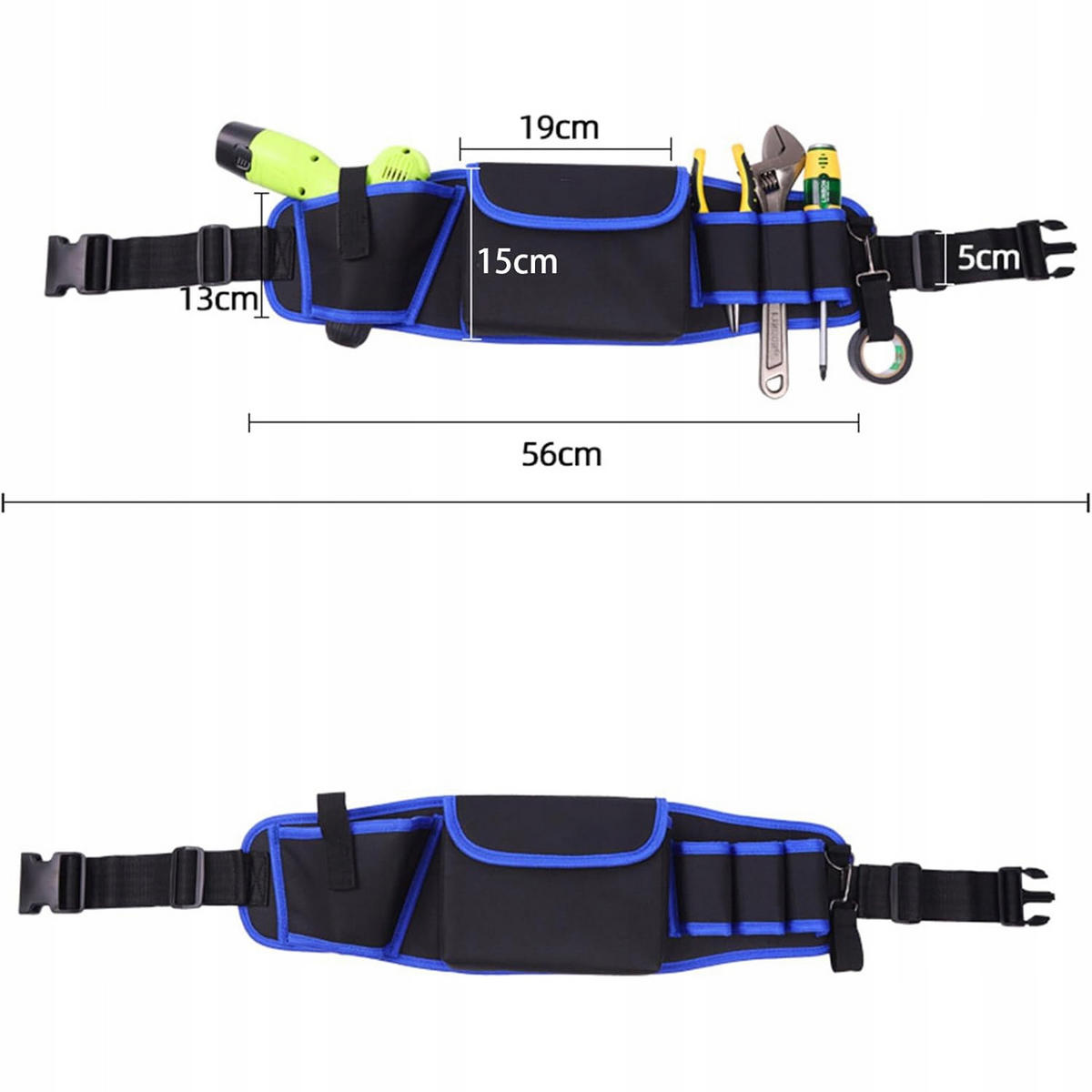 WERKZEUGGÜRTEL Pro - 56 x 15 cm, Gurt bis 140 cm, 11 Taschen, verstellbar, Oxford-Gewebe, wasserfest, für Elektriker - Multicolor, Kunststoff/Metall (10/10/10cm)