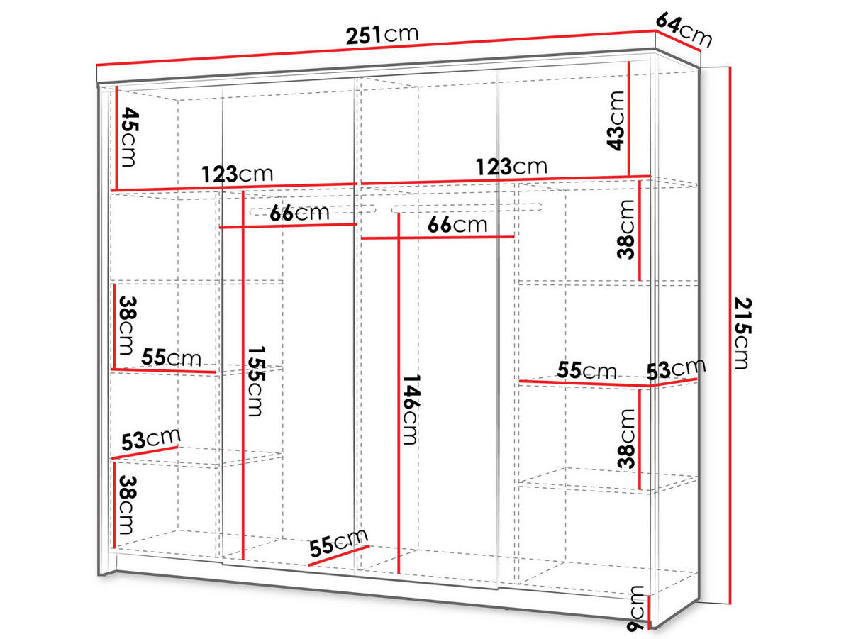 SCHWEBETÜRENSCHRANK 4D Enna EN-06 - Sandfarben/Schwarz, Holzwerkstoff/Kunststoff (251/215/64cm) - MIRJAN24