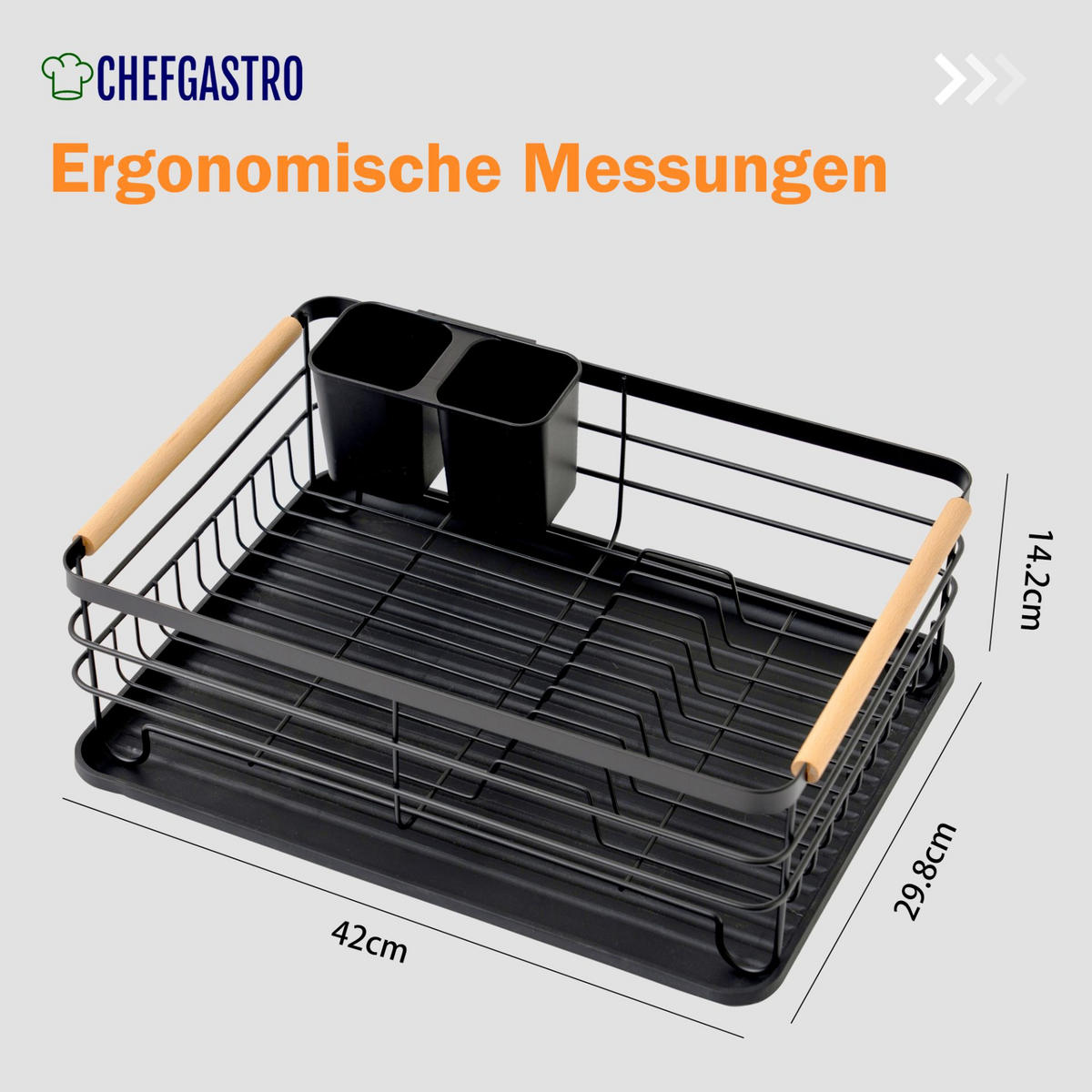 GESCHIRR-ABTROPFGESTELL 14x42x30cm Metall/Holz - Schwarz, Metall (42/14/30cm) - CHEFGASTRO