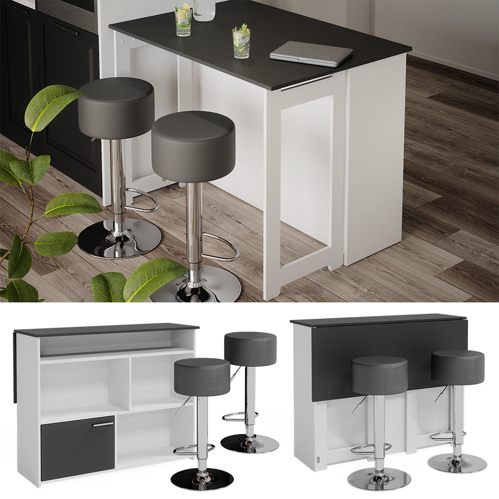 BARTISCH-SET Dominic Anthrazit/Weiß 116 x 37 cm mit 2 Barhockern - Anthrazit/Weiß, Holzwerkstoff (116/90.5/37cm) - Vicco