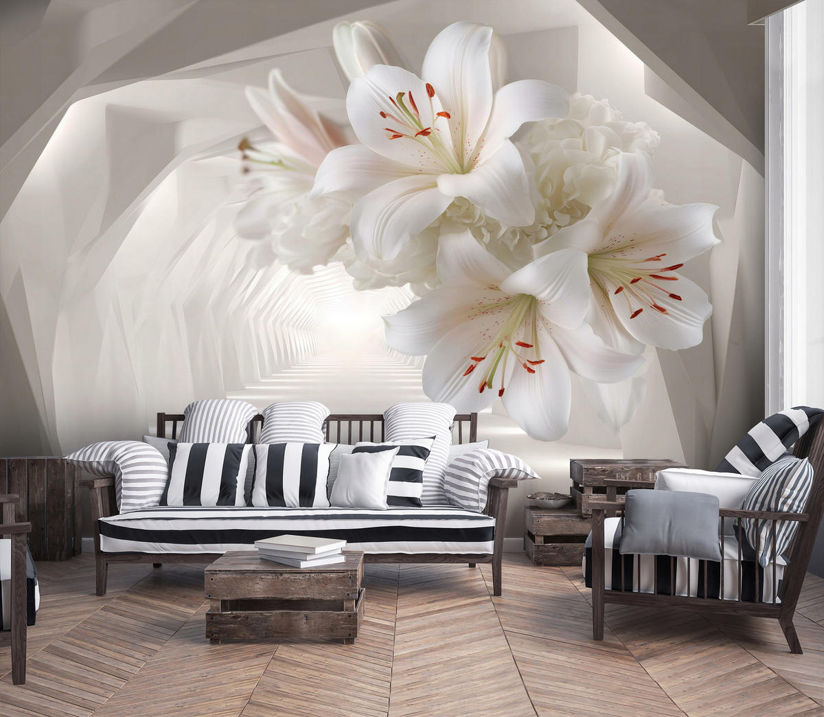 FOTOTAPETE 3D Abstrakt Beige 200x140 cm - Multicolor, Papier (200/140cm) - Wallarena