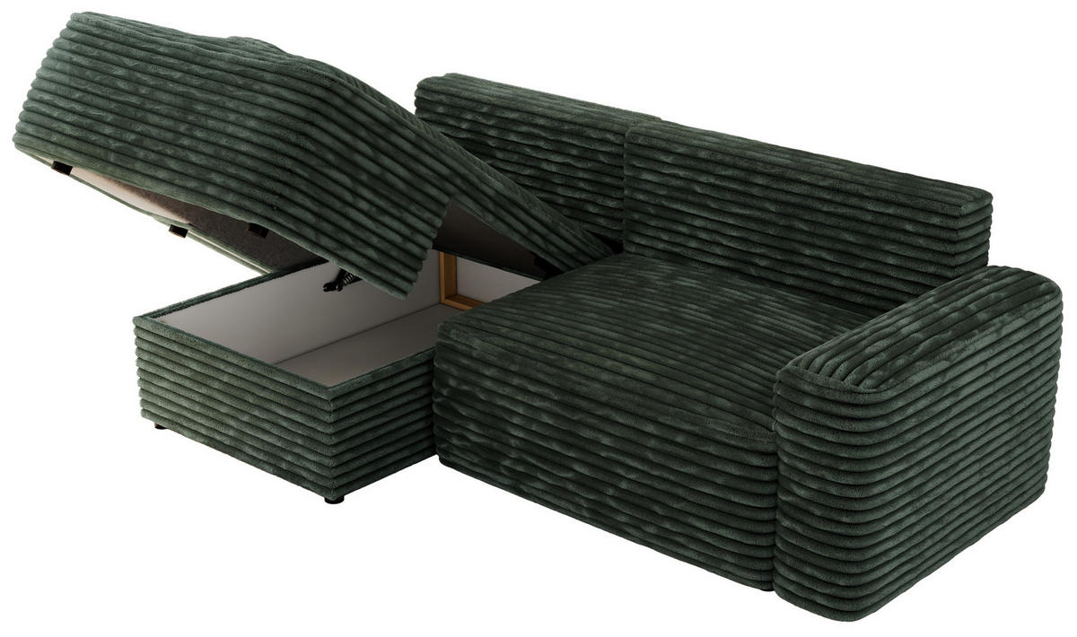ECKSOFA BELLUNO L Grün Cord - Links - Schwarz/Grün, Textil (144/233cm) - MKS
