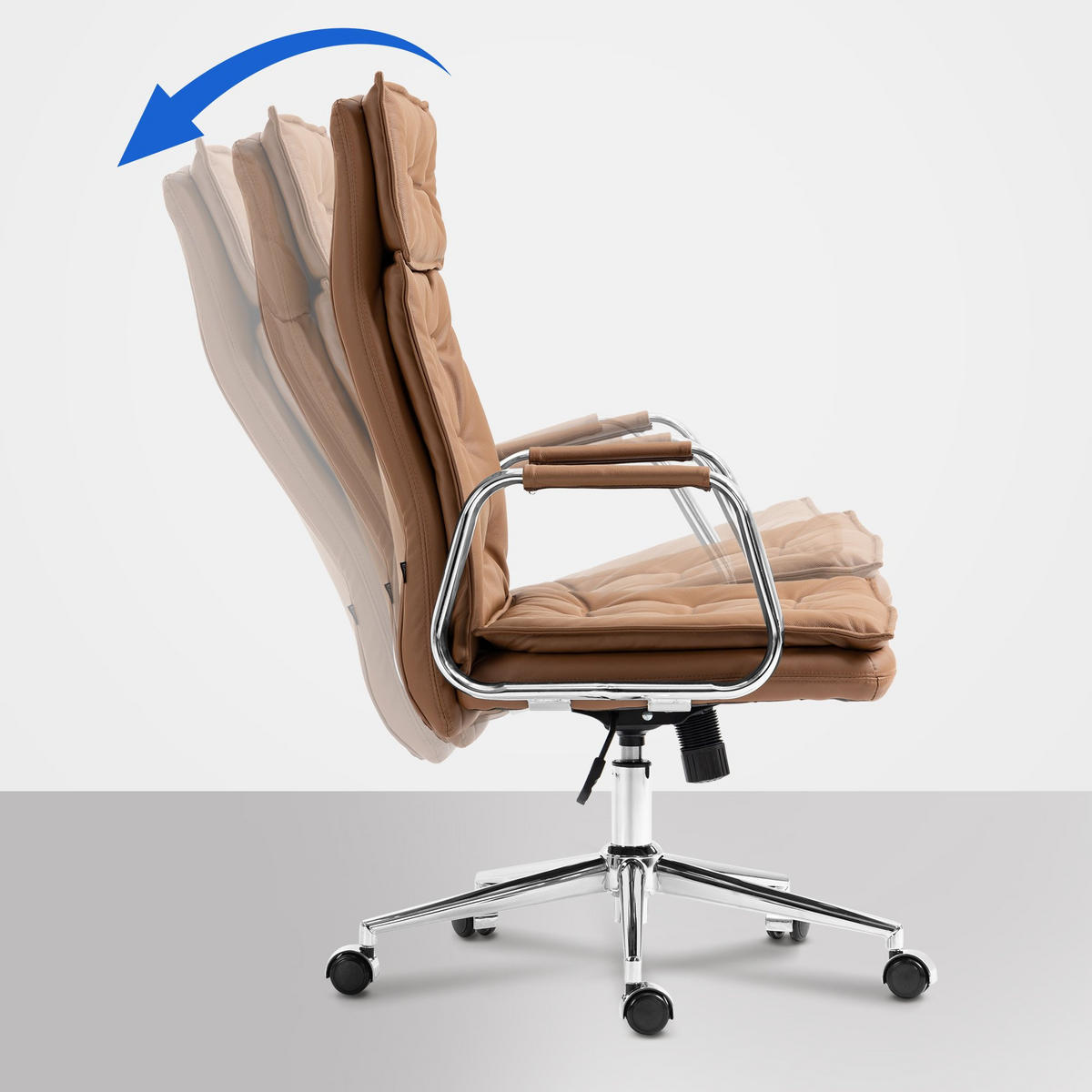 CHEFSESSEL Echtleder Hellbraun - Chromfarben/Hellbraun, Leder/Metall (60/111/65cm) - CLP
