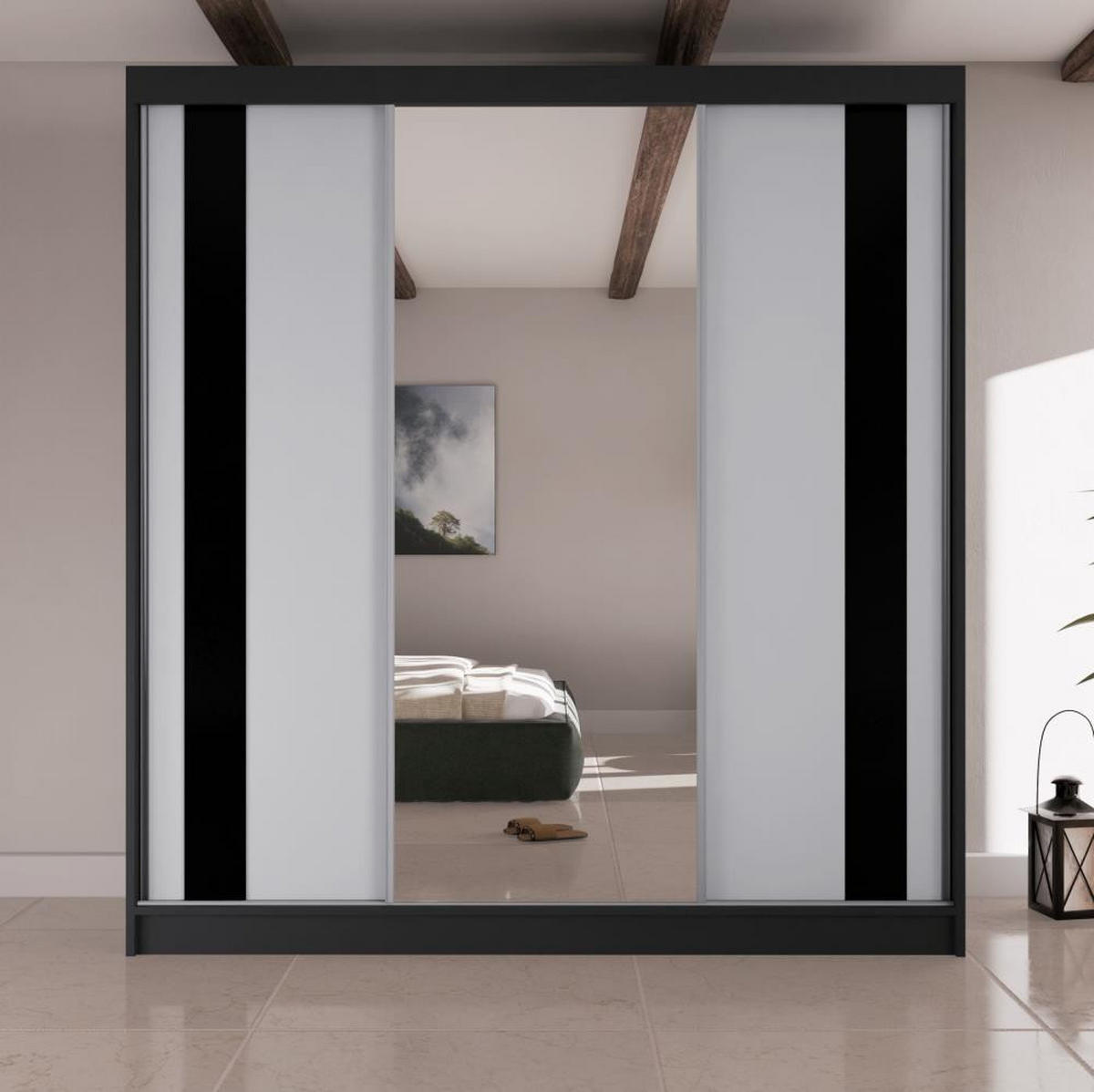SCHWEBETÜRENSCHRANK Como II 200/61/215 schwarz+weiß - Schwarz/Weiß, Holzwerkstoff (200/215/61cm) - Beautysofa