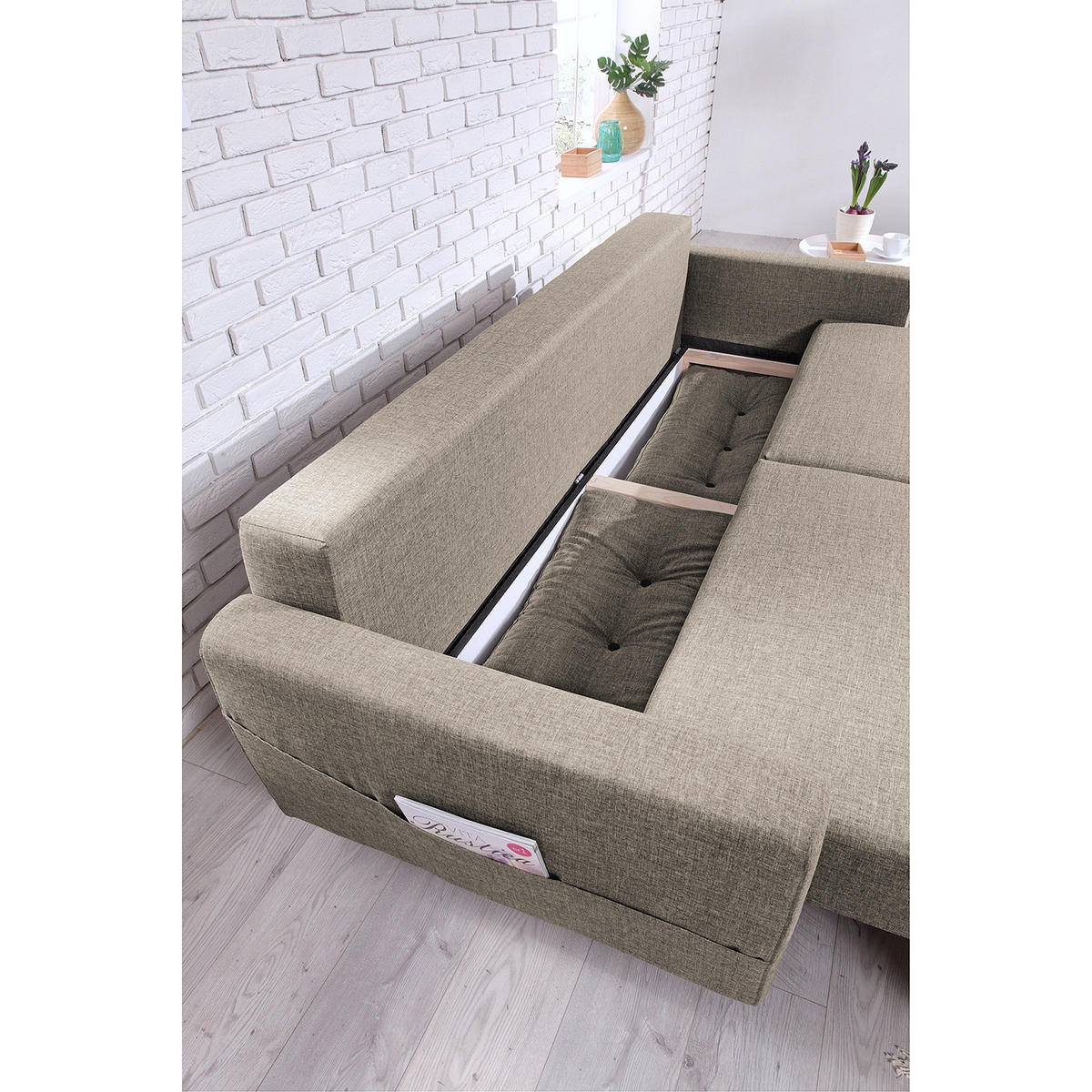 3-SITZER SOFA - Cappuccino, Textil (220/90/90cm) - home24
