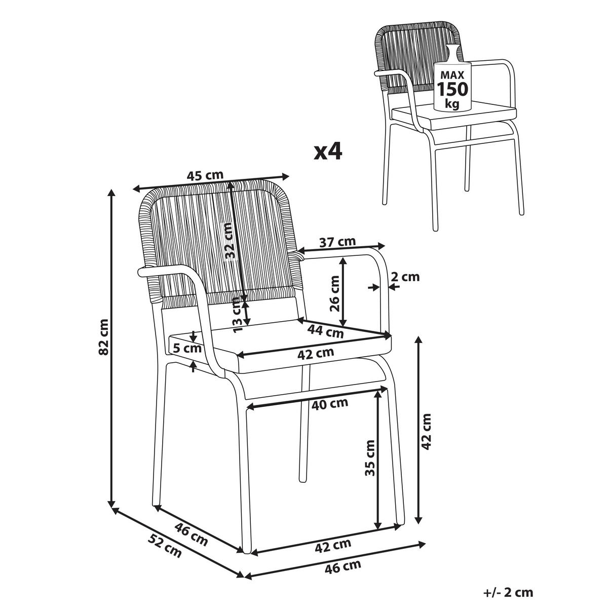 GARTENSTUHL 4er-Set Weiß Taceno - Weiß/Braun, Metall (46/82/52cm) - Beliani