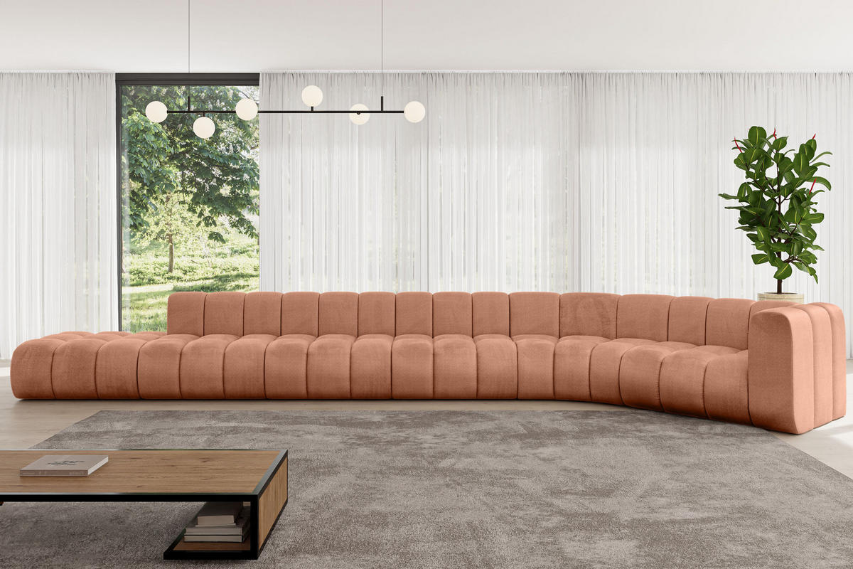 ECKSOFA modulares Sofa Tilmo-L3 - 581x194x70 cm Apricot - Koralle, Holzwerkstoff/Textil (581/194cm) - ALTDECOR