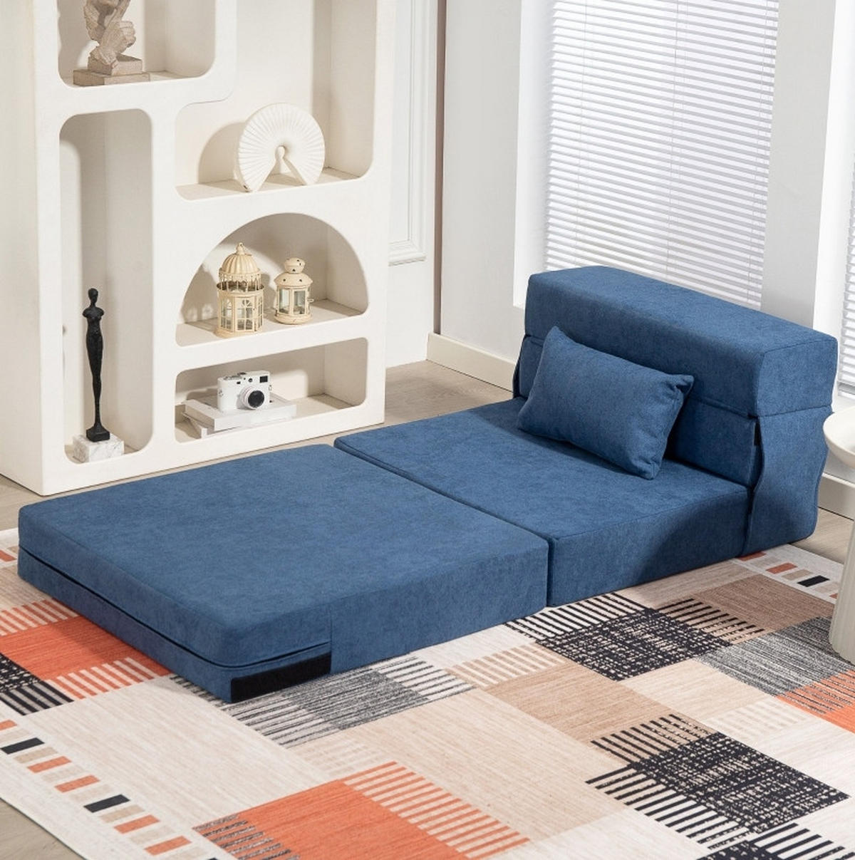 SCHLAFSESSEL 80/80/64 cm in Dunkelblau, klappbar mit Bettfunktion und Kissen - Blau, Textil (80/64/80cm) - Flora Grace
