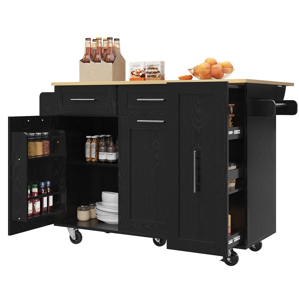 KÜCHENINSEL Klappbar, Speisewagen Mit Stauraum, MDF/Metall, Schwarz-Holzmaserung, 110/46/90,5 cm - Schwarz, Kunststoff (74/90.5/110cm) - Rolipo