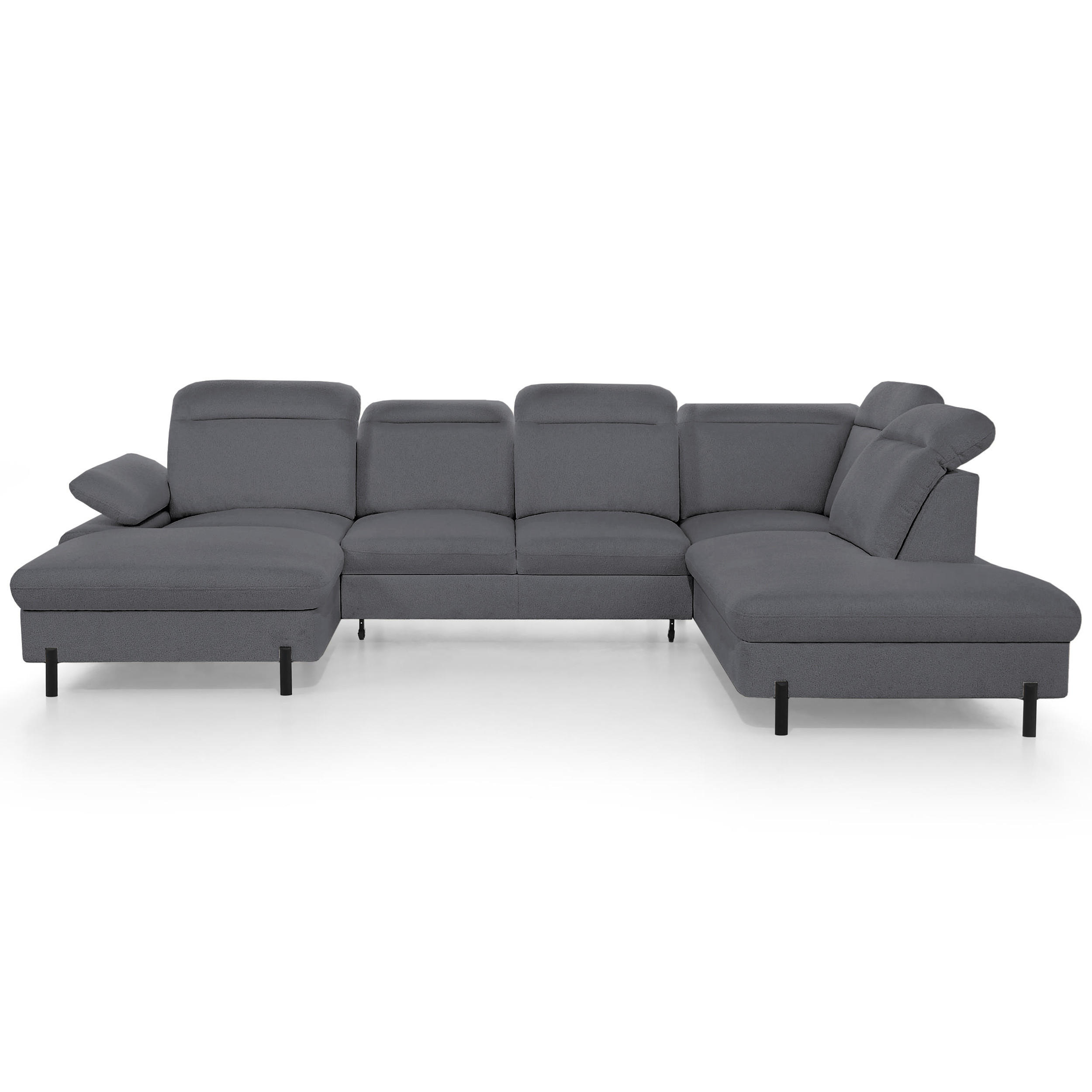 SEDACÍ SOUPRAVA Sora U s funkcí spaní, nastavitelnou hloubkou sedu, opěrkami hlavy a područkou, 365 cm, antracitová, levá - černá/antracitová, textil (365/107/235cm) - Beautysofa