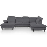 SEDACÍ SOUPRAVA Sora U s funkcí spaní, nastavitelnou hloubkou sedu, opěrkami hlavy a područkou, 365 cm, antracitová, levá - černá/antracitová, textil (365/107/235cm) - Beautysofa