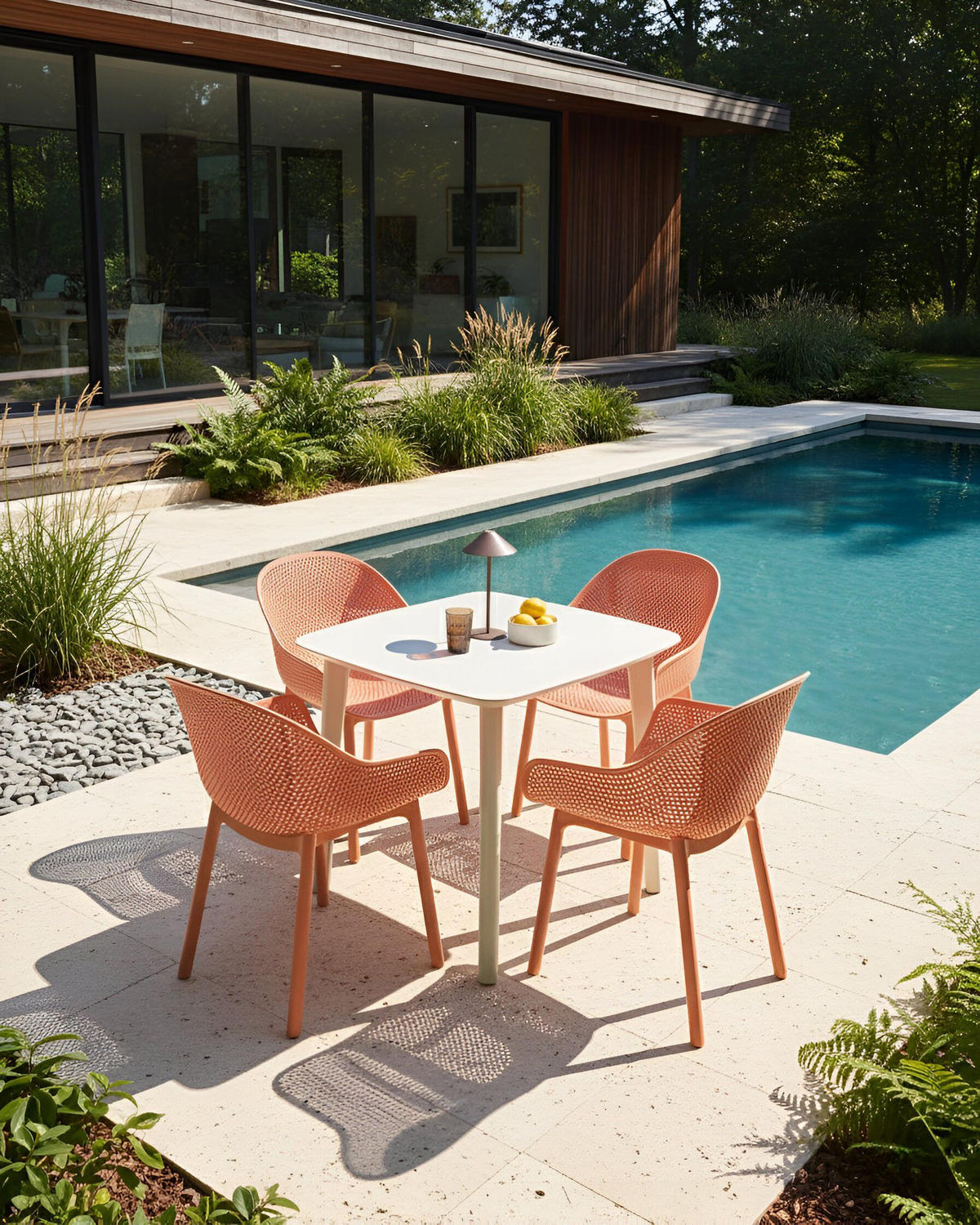 GARTENSTUHL 4er-Set Korallenrot Tiggiano - Koralle, Kunststoff (58/85/51cm) - Beliani