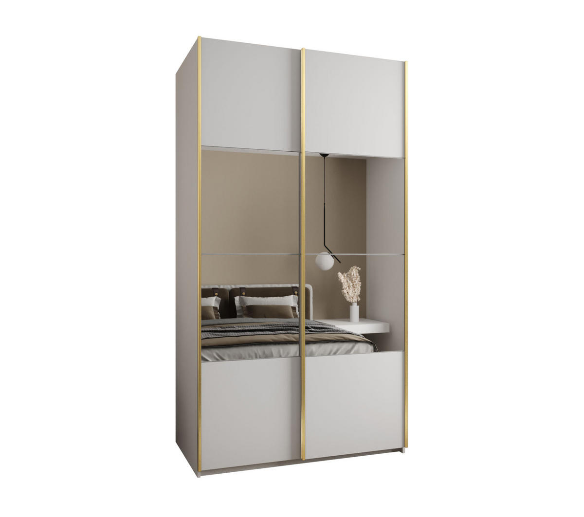 SCHWEBETÜRENSCHRANK 245,5/140/64 2-türig - Goldfarben/Weiß, Holz/Metall (140/245/64cm) - Abiks Möbel