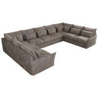 WOHNLANDSCHAFT VERSO U 9M Hellbraun Cord - Hellbraun/Schwarz, Kunststoff/Textil (442/93/270cm) - MKS