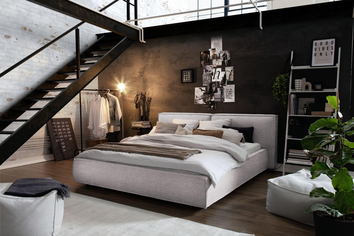 POLSTERBETT CARLO Hellgrau Massivholz - Hellgrau, Textil (160/200cm) - KAWOLA