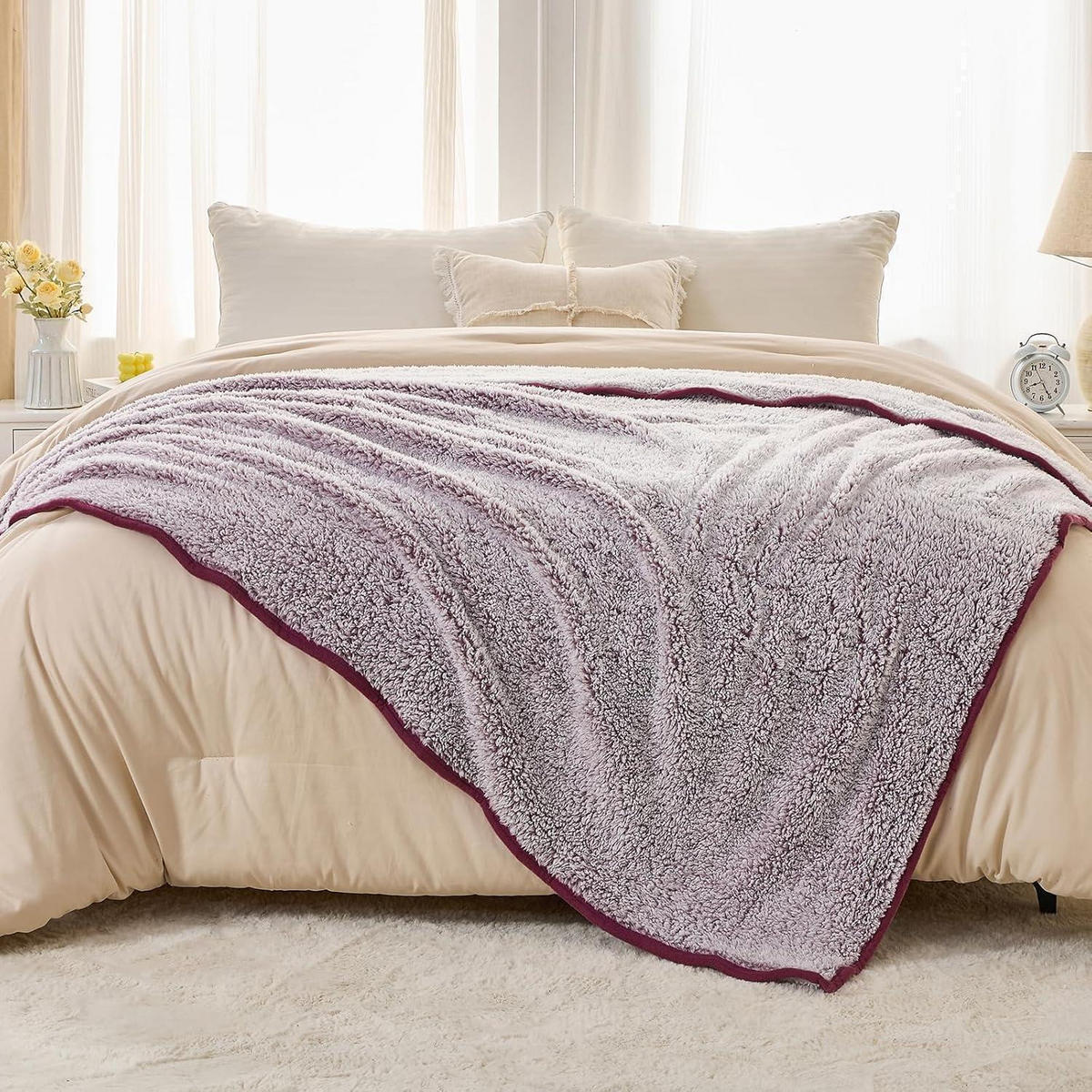 KUSCHELDECKE Sherpa Wendbar 127 x 177 cm Rot - Bordeaux, Textil (127/152cm)