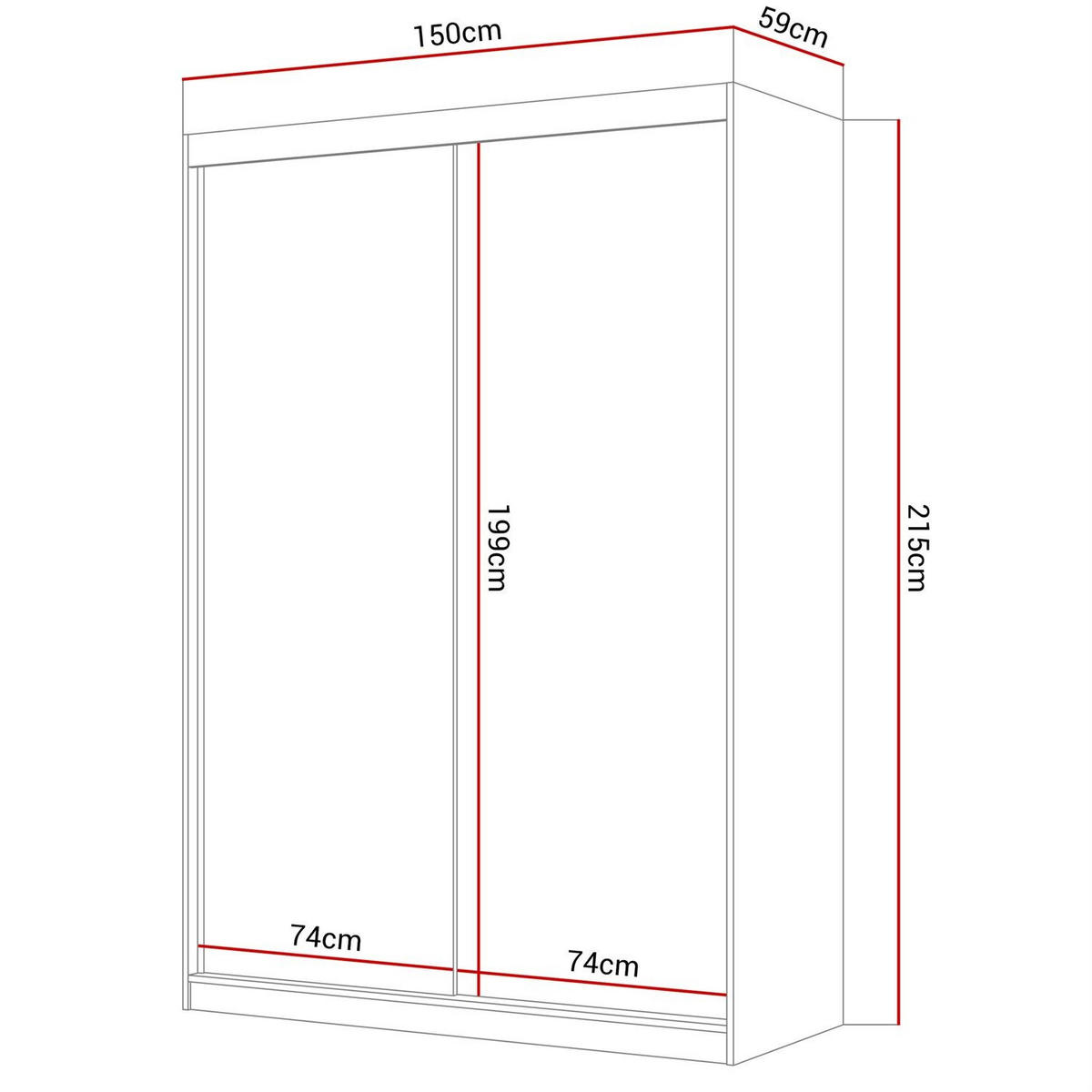 KLEIDERSCHRANK CAMARO 150 cm Schwarz - Schwarz, Holzwerkstoff (150/215/59cm) - Lookway