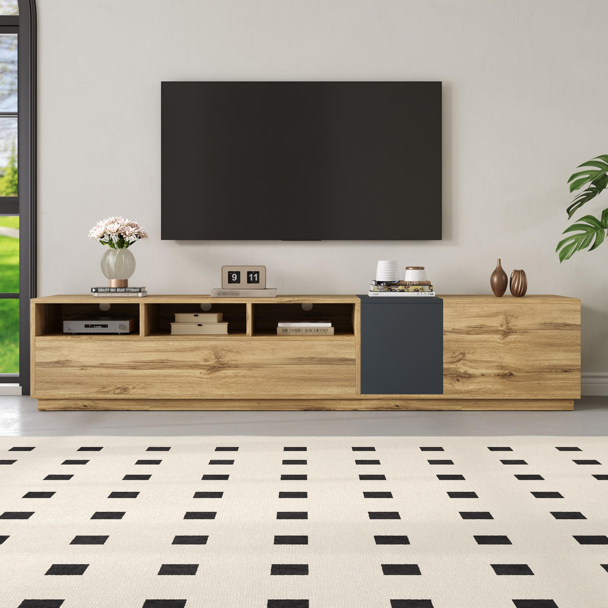 TV-SCHRANK Lowboard 200 cm Kontrast Design - Naturfarben, Holzwerkstoff (200/45/45cm) - Fortuna Lai