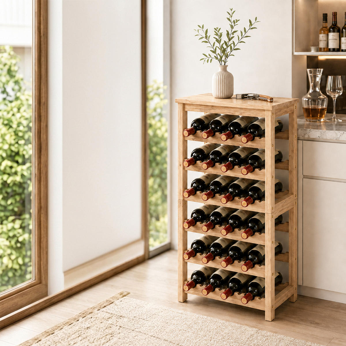 RASTEL Natural lemn de nuc 24 sticle - maro deschis, lemn (40/82/24cm) - Relaxdays