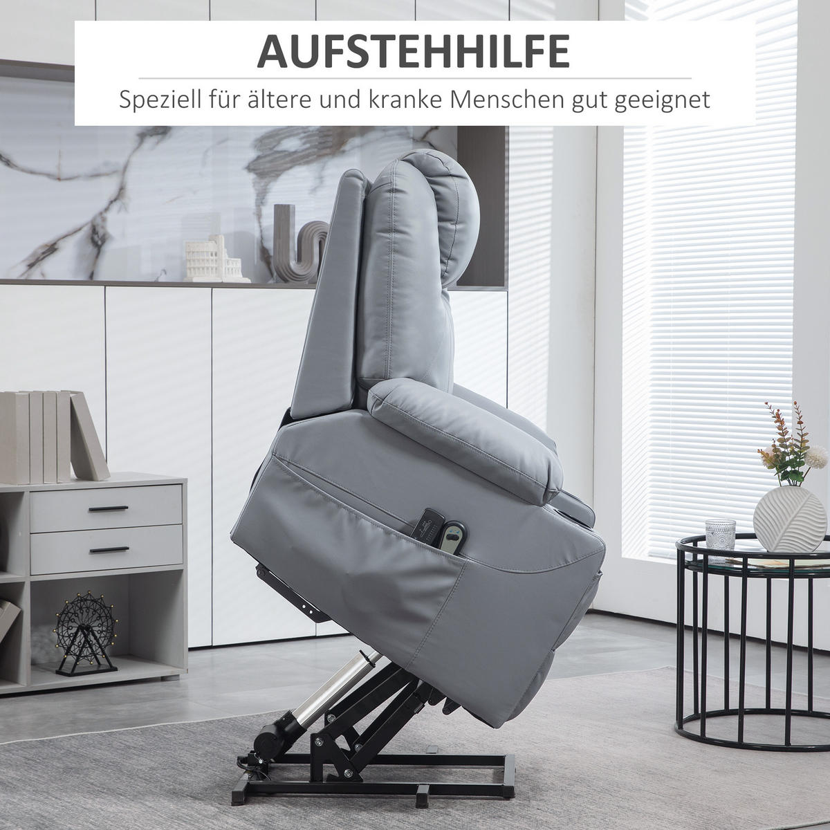 SESSEL mit Aufstehhilfe, Grau - Grau, Kunststoff (99/106/88cm) - HOMCOM