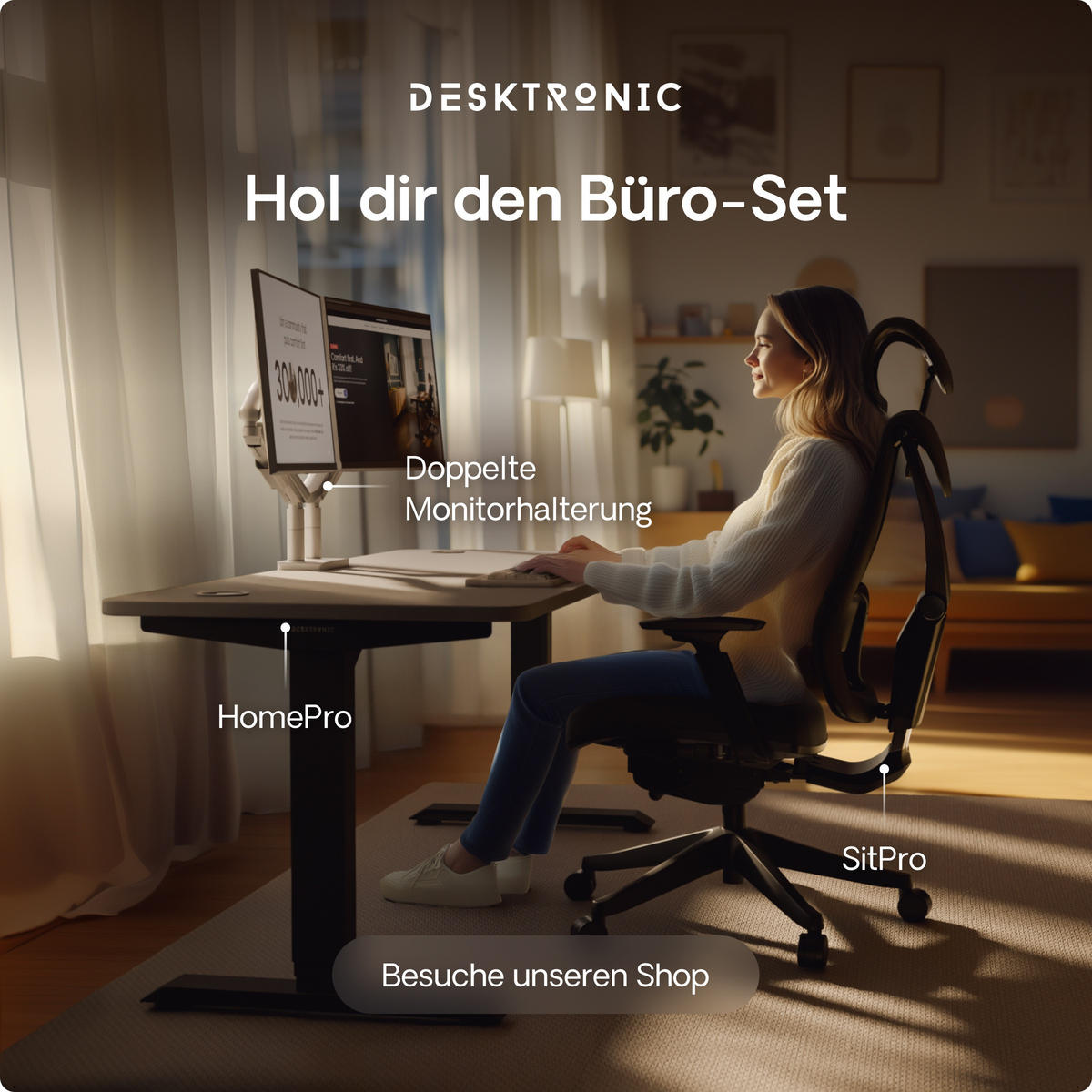 SCHREIBTISCH Elektrisch Höhenverstellbarer HomePro 140x70cm Schwarz/Grau mit Memory-Funktion, Anti-Kollisions Technologie - Schwarz/Grau, Holzwerkstoff (70/140/62cm) - Desktronic